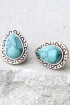 Lulus Confident And Courageous Silver And Turquoise Earrings
