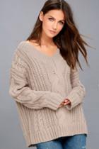 Moon River | Camp Cozy Taupe Cable Knit Sweater | Size Large | Grey | Lulus
