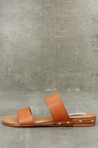 Steve Madden Dakotas Cognac Leather Slide Sandals