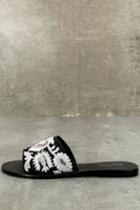 Seychelles | Under Control Black Leather Embroidered Slide Sandal Heels | Size 6.5 | Lulus