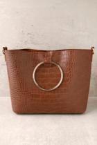 Lulus Gimme A Ring Brown Crocodile Embossed Ring Handle Tote Bag
