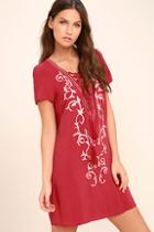 Lulus Down In Kokomo Red Embroidered Lace-up Dress