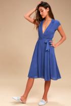 Always Adored Denim Blue Surplice Midi Dress | Lulus