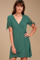 Lulus | My Philosophy Green Wrap Dress | Size Large | 100% Rayon