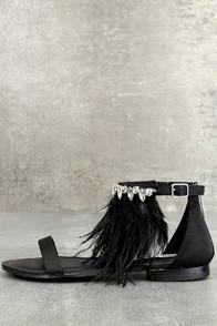 Steve Madden Adore Black Feather And Rhinestone Sandals