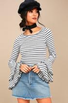 Free People Good Find Grey And White Striped Long Sleeve Top