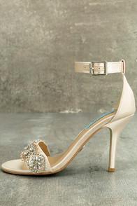 Blue By Betsey Johnson Gina Champagne Satin Ankle Strap Heels