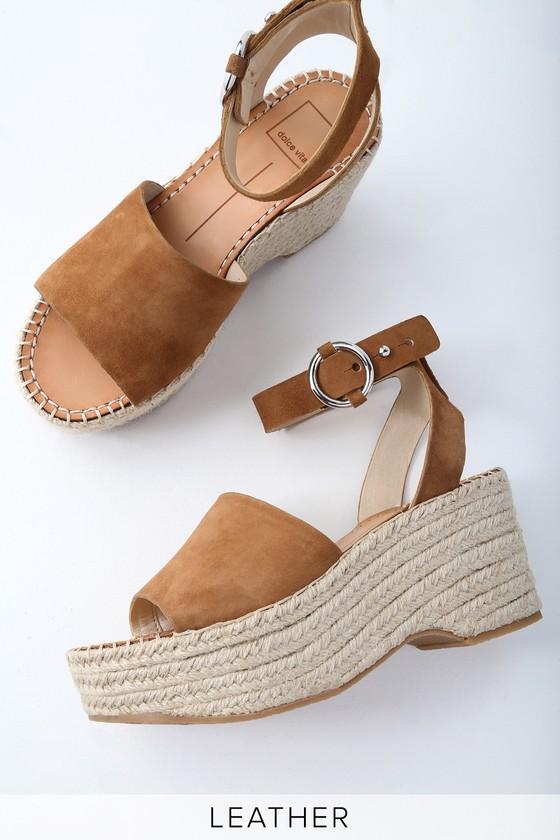 Dolce Vita Lesly Saddle Brown Genuine Suede Leather Espadrille Wedges | Lulus