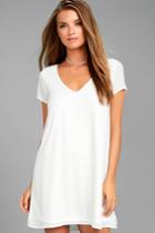 Lulus | Freestyle White Shift Dress | Size Medium | 100% Polyester