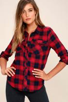 Dance & Marvel Fiance Red Plaid Flannel Top