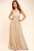 Lulus | Luminous Grace Gold One-shoulder Maxi Dress | Size X-small | 100% Polyester