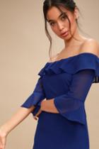 Romantic Mood Royal Blue Off-the-shoulder Dress | Lulus