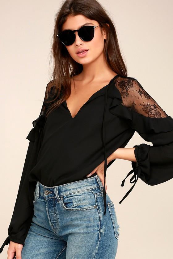 Glorious Day Black Lace Long Sleeve Top | Lulus