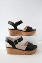 Soda Grecia Black Cork Wedge Sandal Heels | Lulus