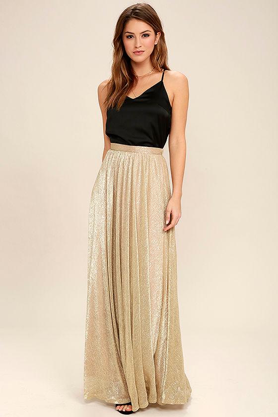 Lulus | Jovial Occasion Gold Maxi Skirt | Size Small | 100% Polyester