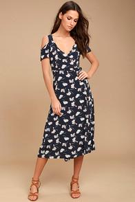 Glamorous Kayden Navy Blue Print Midi Wrap Dress