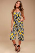 Olive + Oak Charlotte Yellow Print Midi Jumpsuit