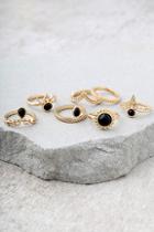 Lulus Sacred Lotus Black And Gold Ring Set
