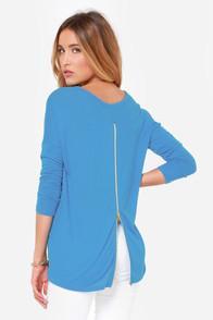 Ya Zip To My Lou Blue Sweater Top