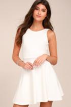 Lulus | Craving You White Backless Skater Dress | Size Medium | 100% Polyester