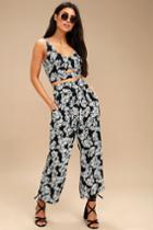 Lucy Love Tapas Black And White Leaf Print Wide-leg Pants | Lulus