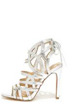 Liliana Awe Or Nothing Silver Caged Lace-up Heels