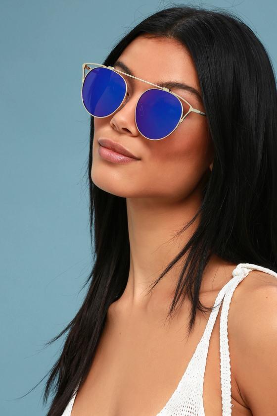 Mariette Gold And Blue Mirrored Sunglasses | Lulus