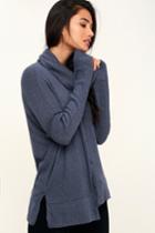 Olive + Oak Reese Washed Navy Blue Cowl Neck Sweater Top | Lulus