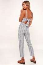 Amuse Society Lookout White And Grey Striped Tie-back Jumpsuit | Lulus