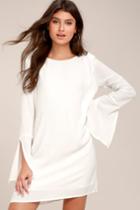 Lulus | Be The One White Long Sleeve Backless Shift Dress | Size Large | 100% Polyester