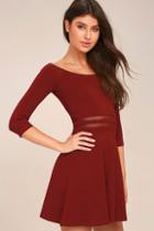 Lulus Yes To The Mesh Wine Red Skater Dress