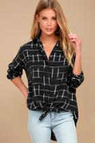 Billabong Cozy Nights Black Plaid Knotted Top