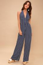 Jack By Bb Dakota All The Way Up Blue And White Striped Halter Jumpsuit | Lulus