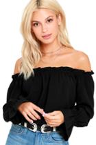 Lulus | All In Good Fun Black Off-the-shoulder Top | Size Large