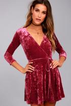 Lulus Shine Of Your Life Wine Red Crushed Velvet Wrap Dress