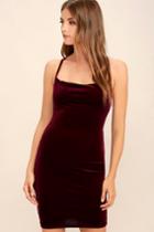 Lulus | Sultry Summoning Burgundy Velvet Bodycon Dress | Size X-small | Purple
