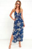 Lush Along The Waterway Blue Floral Print Midi Dress | Lulus
