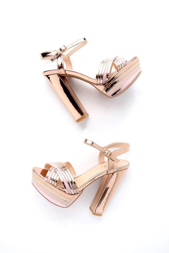 Qupid Elle Rose Gold Ankle Strap Heels | Lulus