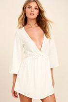 Lulus | Easy On The Eyelets White Lace Cover-up | Size X-small | 100% Polyester
