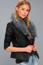 Coalition La Amherst Black Faux Fur Trim Vegan Leather Moto Jacket | Lulus