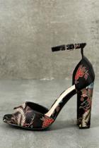 Wild Diva Avignon Black Embroidered Ankle Strap Heels