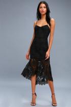 Pure Passion Black Lace Bodycon Midi Dress | Lulus
