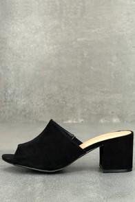 Wild Diva Lounge Caressa Black Suede Peep-toe Mules