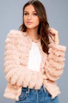 Lulus | Lourdes Blush Pink Faux Fur Fringe Jacket