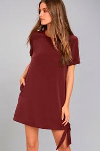 Lulus Shifty Business Burgundy Shift Dress