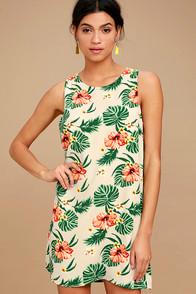 Lulus Waikiki Wonder Beige Tropical Print Shift Dress