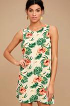 Lulus Waikiki Wonder Beige Tropical Print Shift Dress