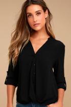 Lulus Rush Hour Black Button-up Top