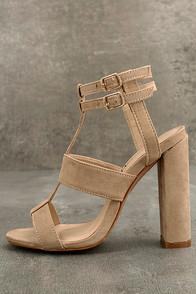 Machi Idalia Nude Suede Strappy Peep Toe Heels