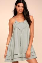 Lulus Sister Moon Grey Embroidered Swing Dress